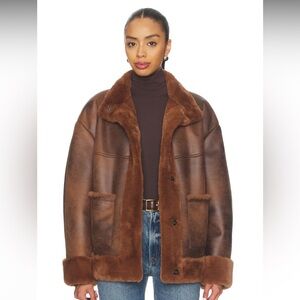 REVOLVE Brown Faux-Shearling Leather Jacket